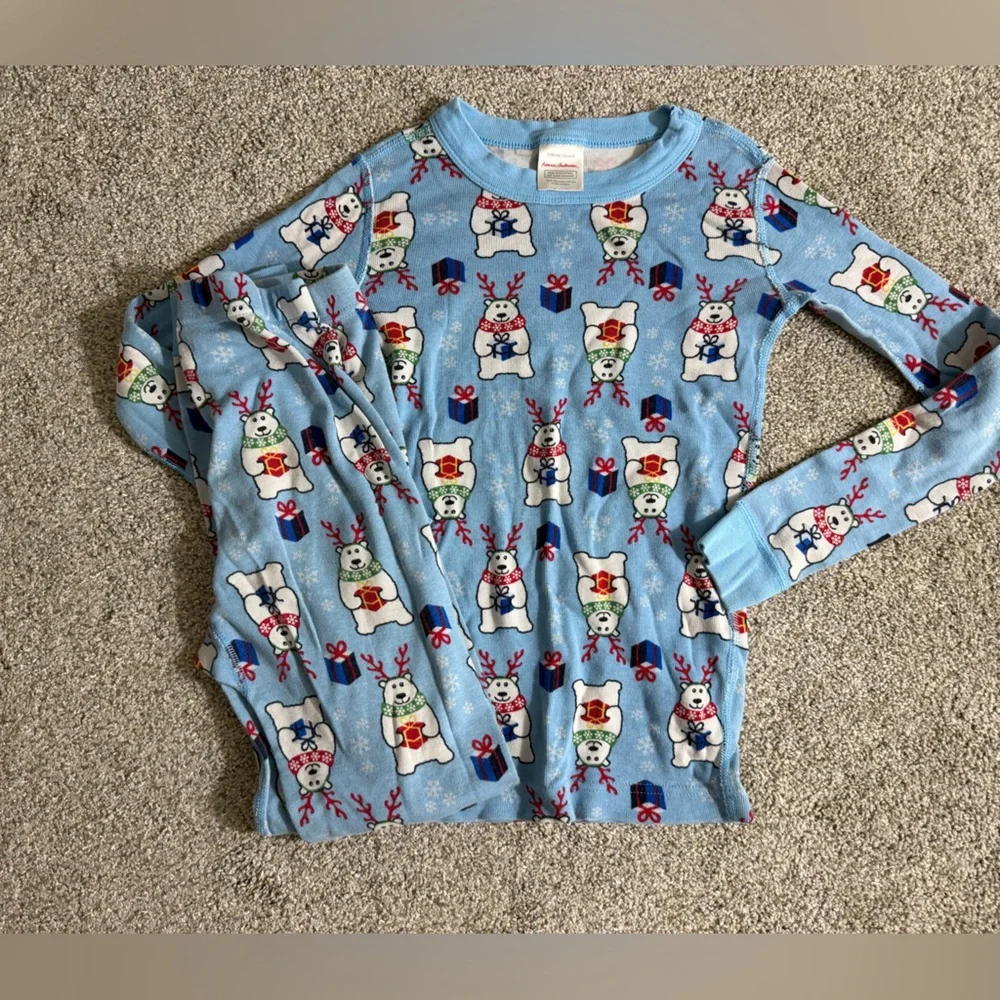 Hanna Andersson Long John Pajamas in Organic Cotton Beary Merry Blue Size 6-7